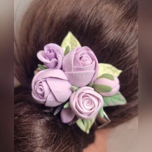 Handmade Pastel Violet  Clay Hair Barrettes Unique Floral Hair Clip  Women Girl